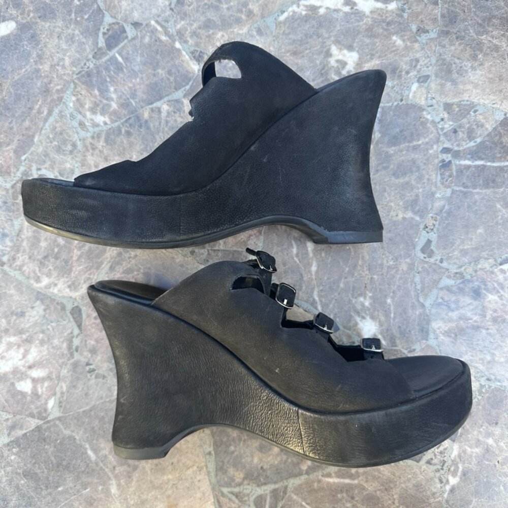Free People Huffman Buckle Wedge Heels Goth Edgy Y2K - 6.5 / 37 - Picture 7 of 8